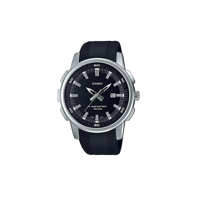 

Casio CASIOSTANDARD series classic, simple, exquisite and fashionable, three-fold clasp, 50 meters waterproof, quartz movement, resin MTP-E195-1AV чёрный