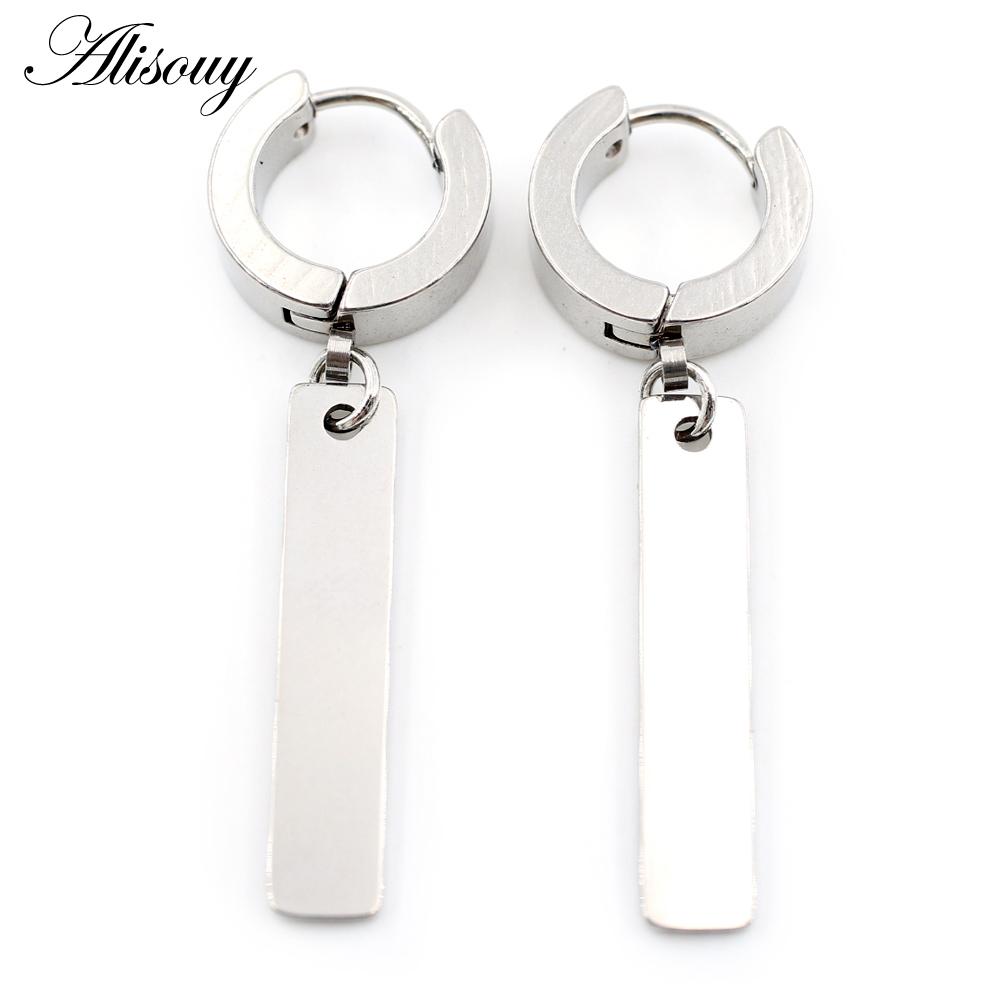 Alisouy 2PCS Stainless Steel Star Cross Snake Spike Skull Sword Blade Chain Feather Spider Dangle Women Men Huggie Hoop Earrings