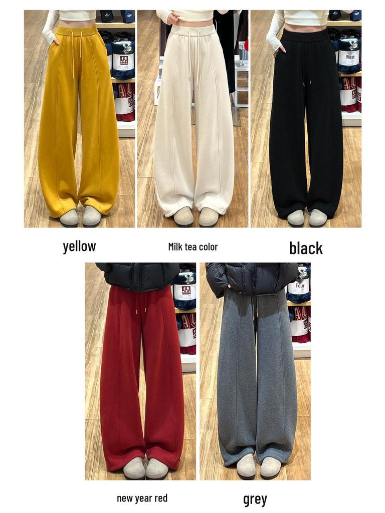 Women's Yellow Velvet Wide-Leg High-Waist Banana Pants - Autumn/Winter