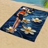 1pc Quick-Dry Microfiber Beach Towel - Super Soft, Large Blue Waves & White Flowers Design,Multi-Use for Swim,Contemporary Style