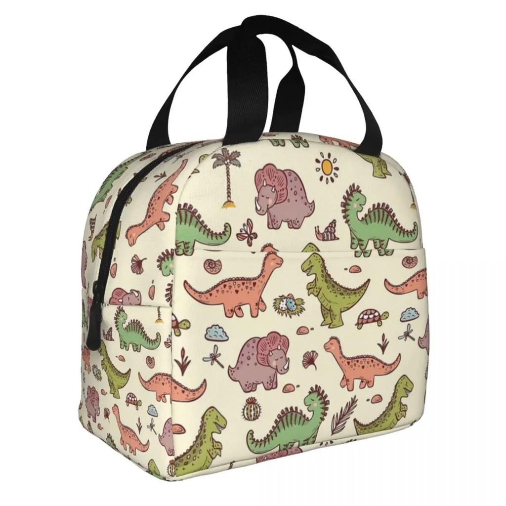 Cartoon Dinosaur Print Thermal Insulated Lunch Bag Women Portable Lunch Tote for Outdoor Camping Travel Multifunction Food Box