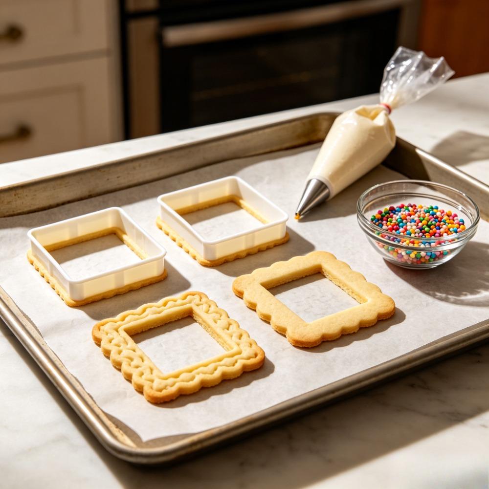 4pcs Holiday Photo Frame Cookie Cutters Stamp Biscuit Molds with Hollow Details for Christmas Halloween DIY Handmade Baking 1