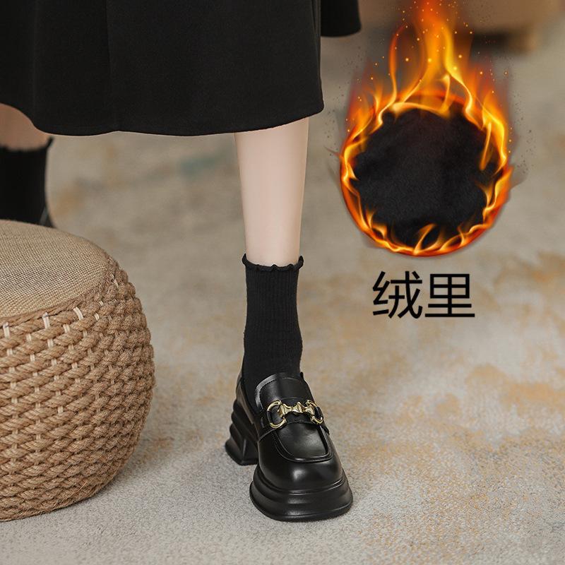 

Inner height increase 8CM small size 323334 women s velvet metal buckle thick-soled versatile one-pedal small leather shoes women 39