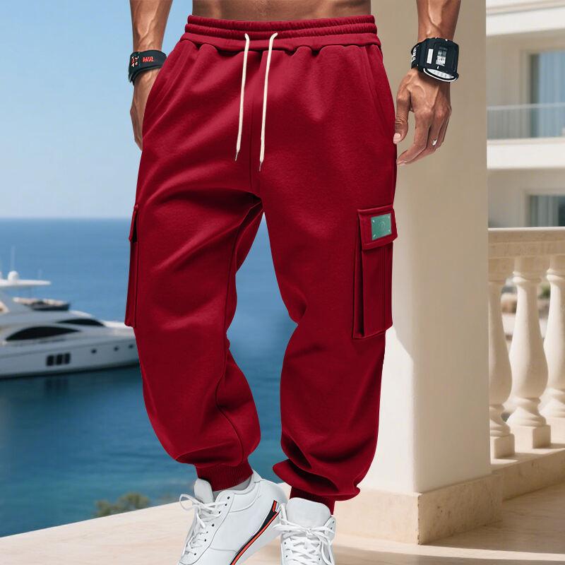 Men S Fleece Cargo Pants Loose Outdoor Multi Pocket Tapered Sweatpants