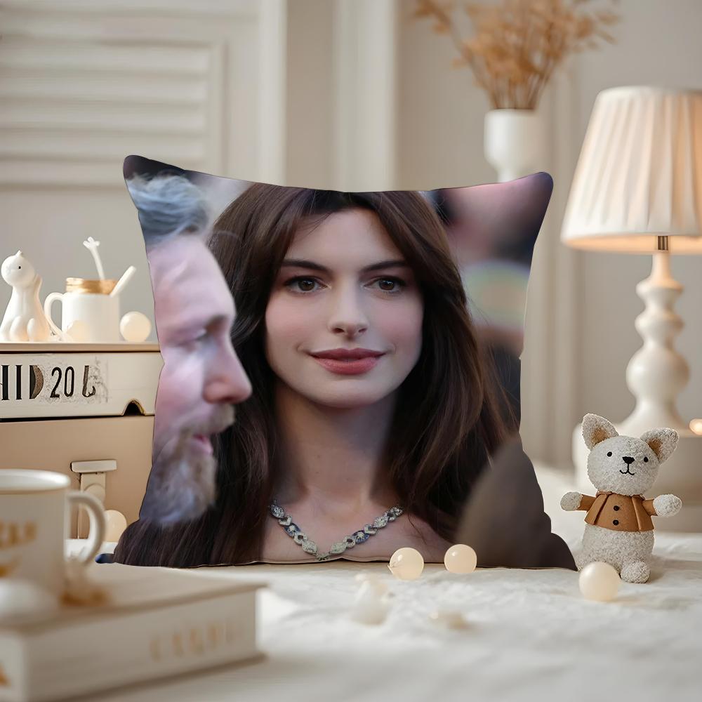 Actor AAnne HHathaway Cushion Cover Antidustmite Pillowcase Invisible zipper silky short plush Sofa cushion cover
