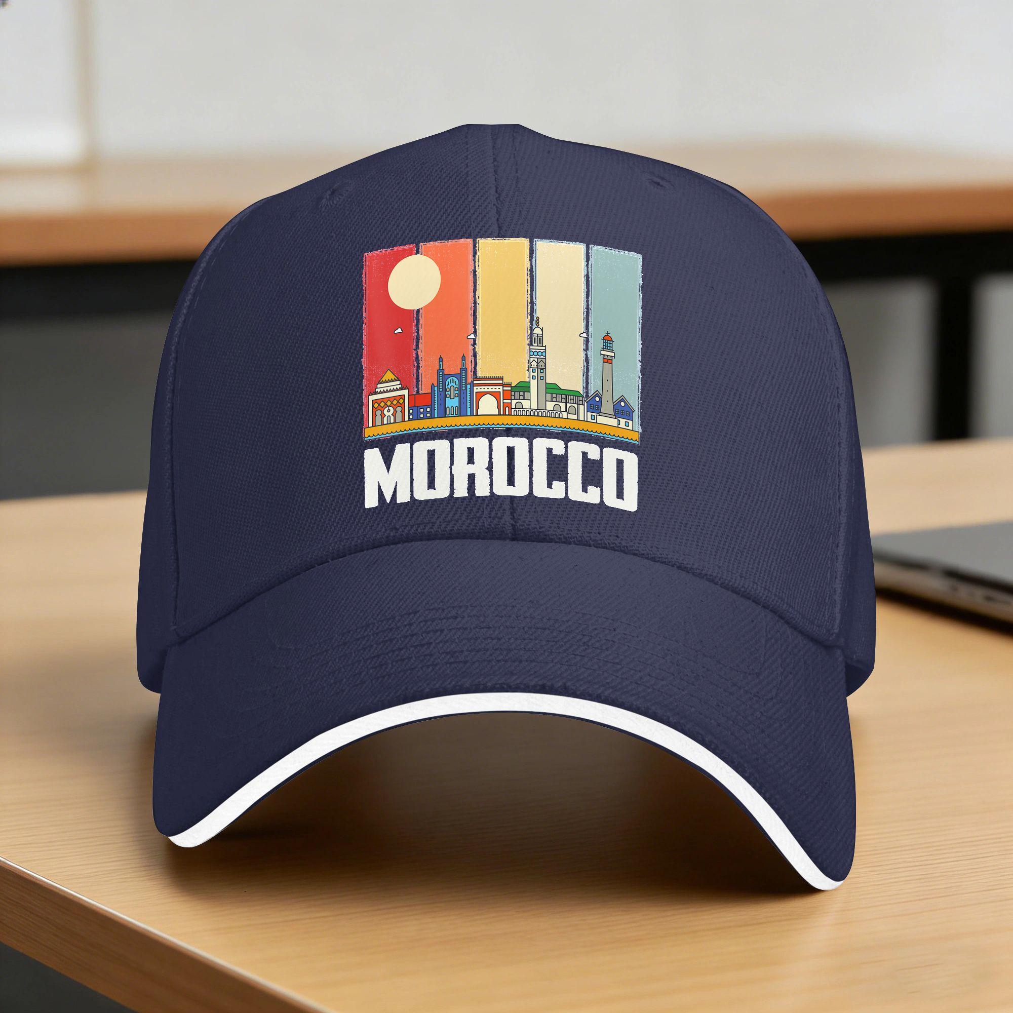 Sommer Afrika Marokko Skyline Marokkaner Afrikanisches Souvenir Gibraltar Baseballkappe Paar Frauen Dropshipping Baseballkappen One Size blue