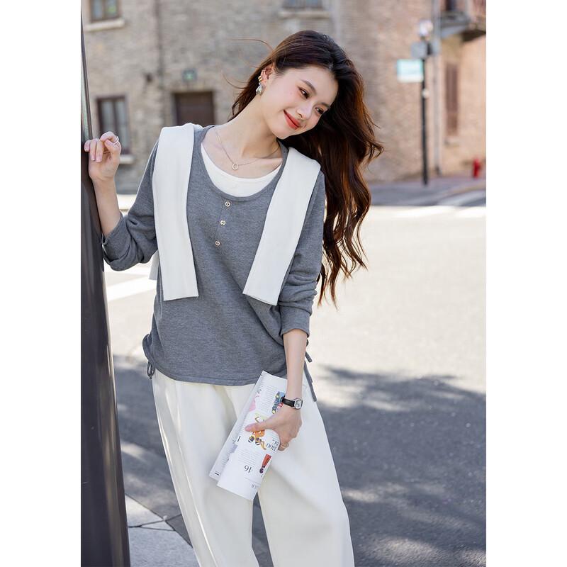 Mocana Women's Slimming Faux Two-Piece Long Sleeve Knit Top