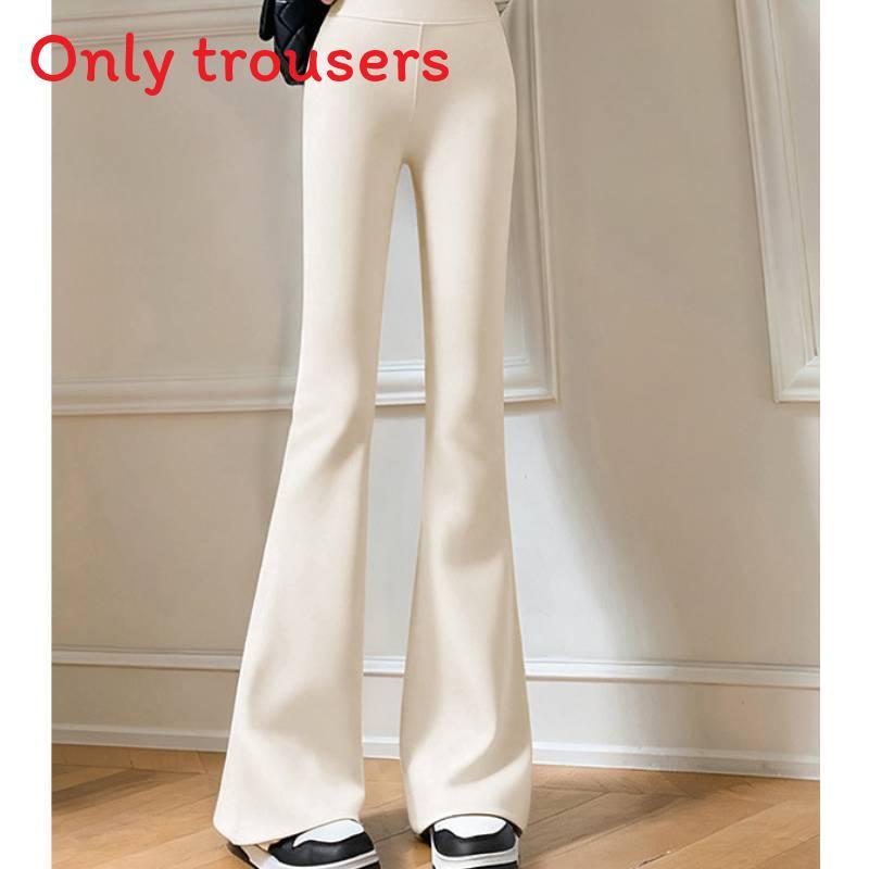 High Waist Flare Pants For Women With Polyester And Elastane For Casual Wear