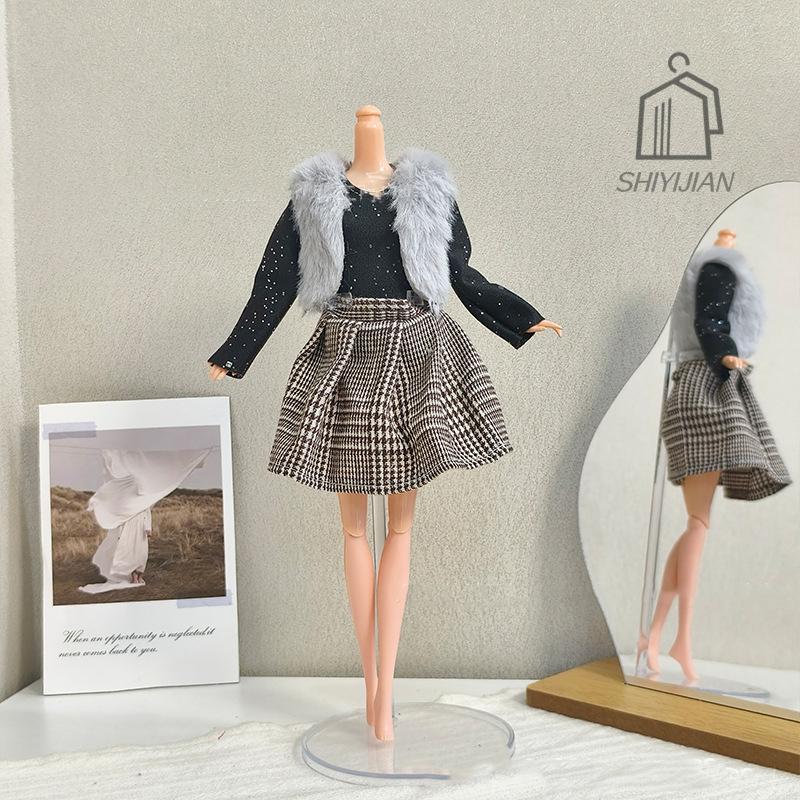 Doll 1/6 Handmade Dress Clothing Winter Fashion Vest+Dresses+Bag For 30Cm Dolls Clothes Doll Dress Up Accessories Girl Toy Gifts