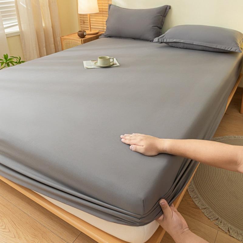 Solid Color Brushed Bed Sheet Summer All-inclusive Mattress Protective Cover Bedspread Pillowcase Dust Cover Three-piece Set