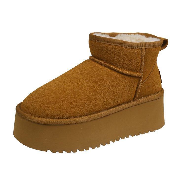 Thick-soled Heightening Snow Boots Women's Winter Velvet Thickened Warm Fur Integrated Cotton Shoes 2025 New Bread Shoes