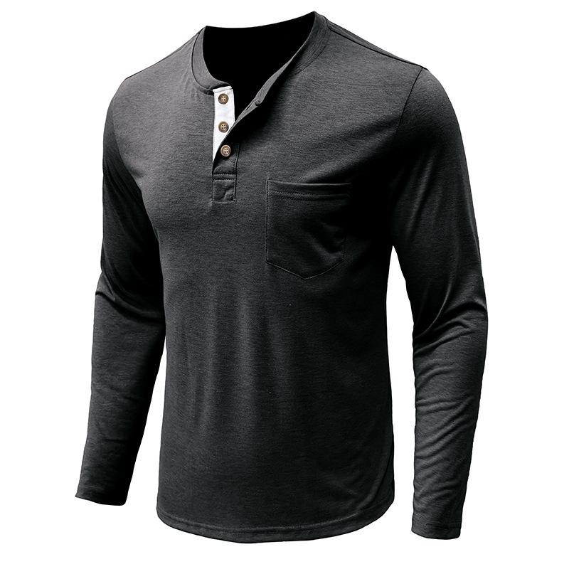 Men's Long Sleeve Round Neck T-Shirt Men's Henley Base Shirt Casual Top