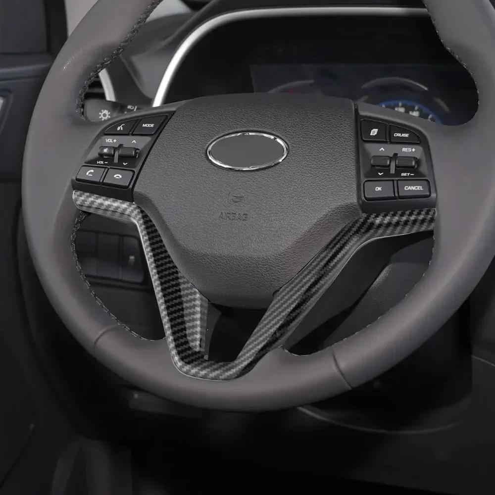 For Hyundai Tucson 3th 2016 2017 2018 2019 ABS Carbon Fiber Car Steering Wheel Sequin Cover Interior Decoration Trim Accessories
