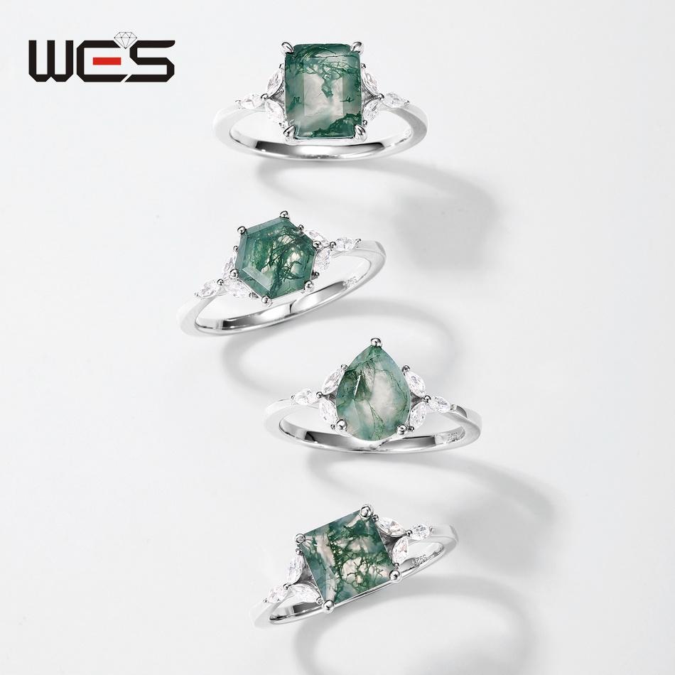 WES   CopperNatural Moss Agate Rings 7x9mm Leaf Branch Engagement Ring Boho Forest Unique Jewelry Gift for Women
