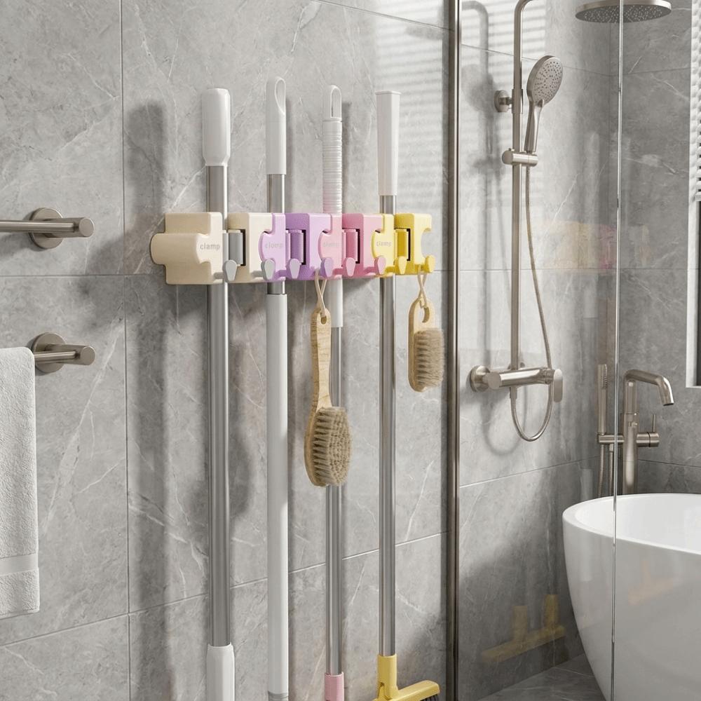 Wall Mounted Macaron Mop Clip Self Adhesive Broom Storage Clip Macaron Mop Holder for Bathroom