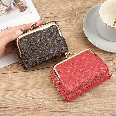 Womens Vintage Print Wallet Short Zipper Design Large Capacity Coin Pocket Multi Card Slots Compact Portable