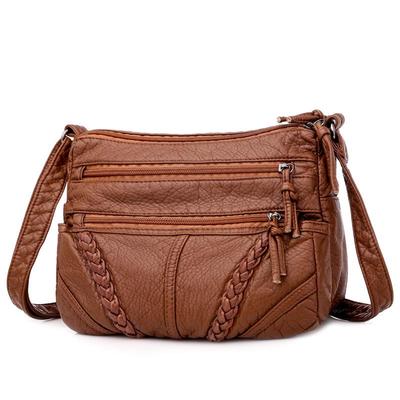 Multi-Pocket Shoulder Bag For Women PU Leather Vintage Large Capacity Crossbody Bags