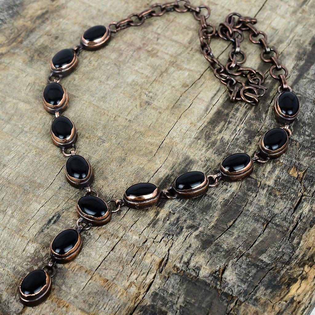 Collier en onyx noir collier en cuivre électroformé collier à chaîne réglable bijoux en cuivre élégants collier de pierres précieuses fait main cadeaux de mariage