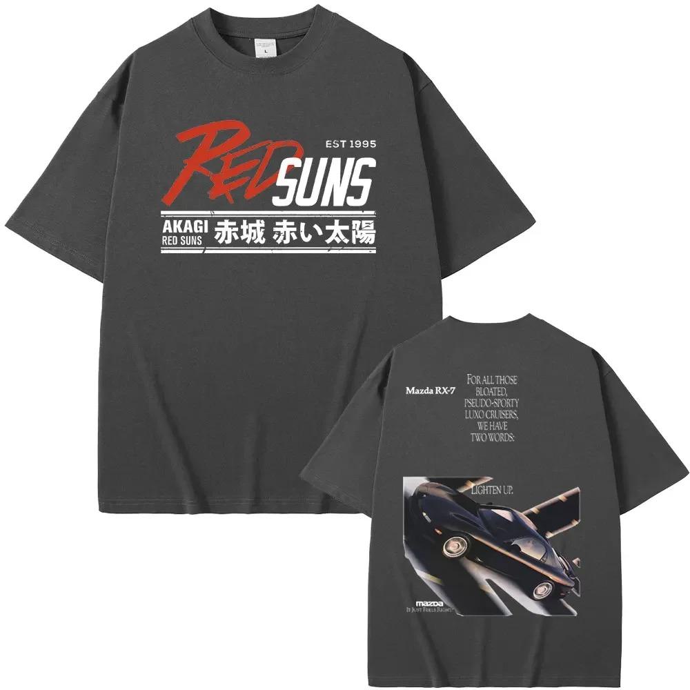 2024 Japanese Anime Drift Initial D Akagi RedSuns Printed Tshirt Manga Men T-shirts Skyline GTR JDM Racing Graphic T Shirt Tops