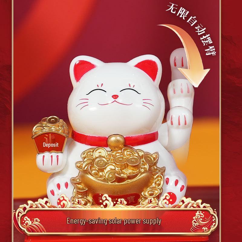 Y Solar Fortune Cat Waving Hand Ornament: Light-Powered Decor for Car, Living Room, or Office Desk