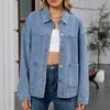 Dámská módní ležérní jednobarevná džínová bunda krátký top