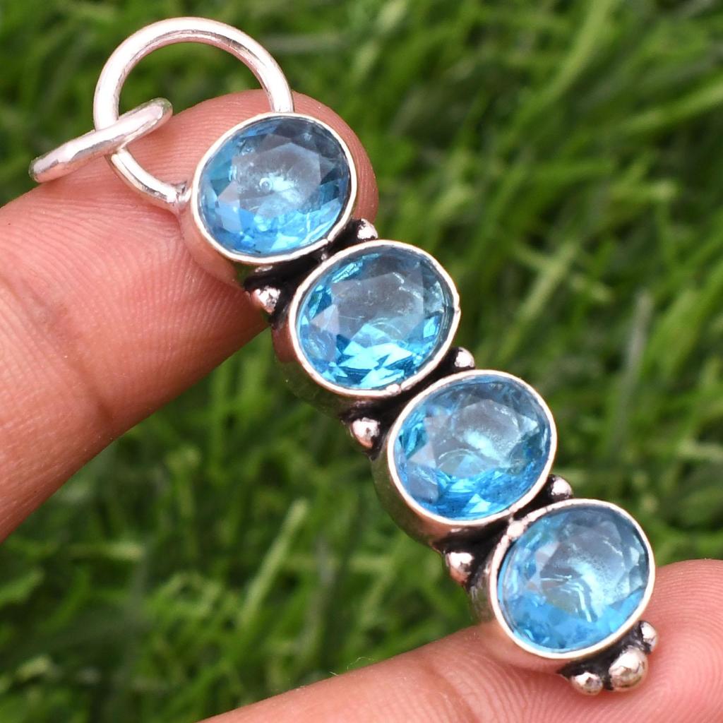Awesome Blue Topaz Gemstone Pendant: 925 Sterling Silver Handmade Pendant Necklace Jewelry