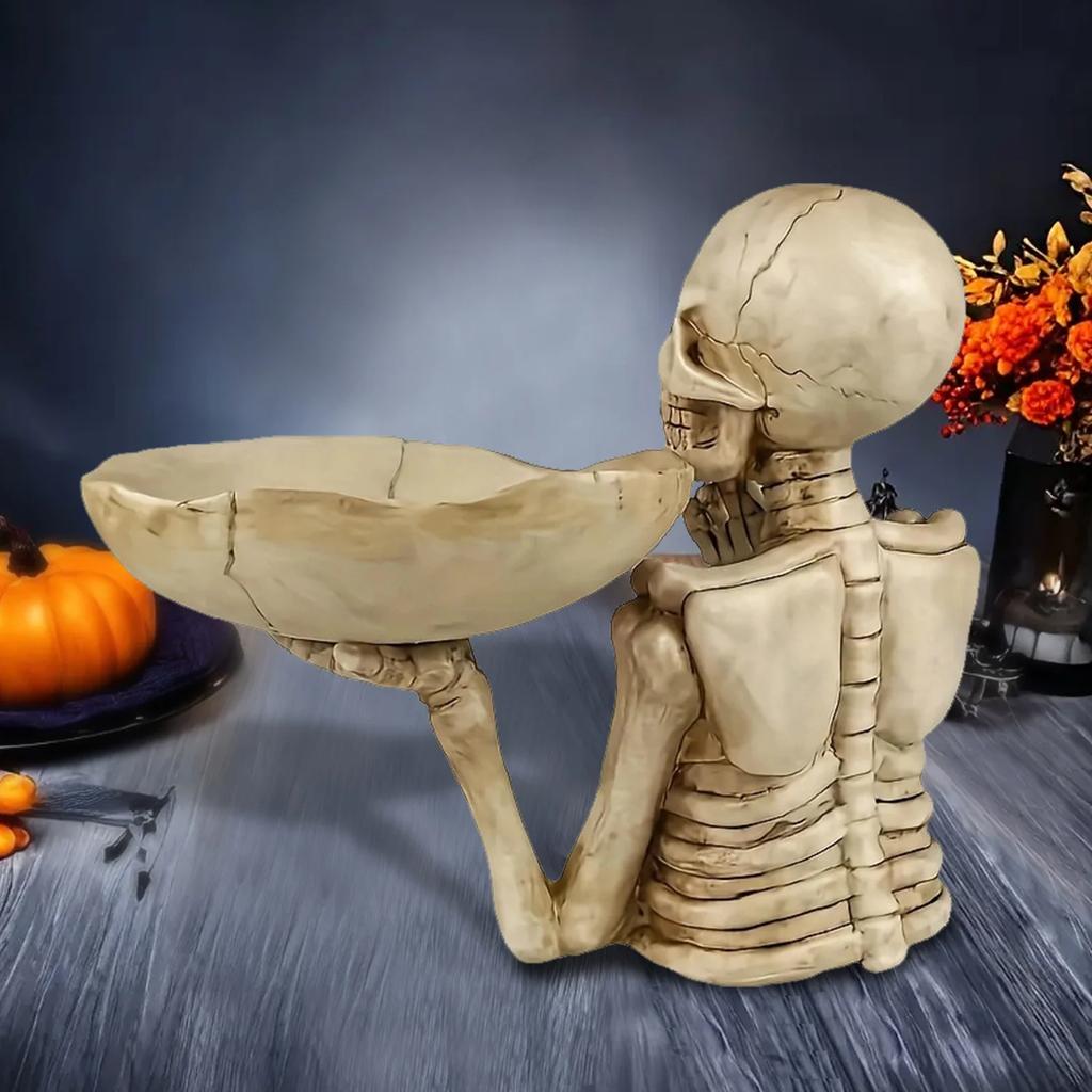 Halloween Resin Skull Storage Tray Ornament Skeleton Candy Bowl Fruit Plate Home Organizer Outdoor Decoration For Holiday Party
