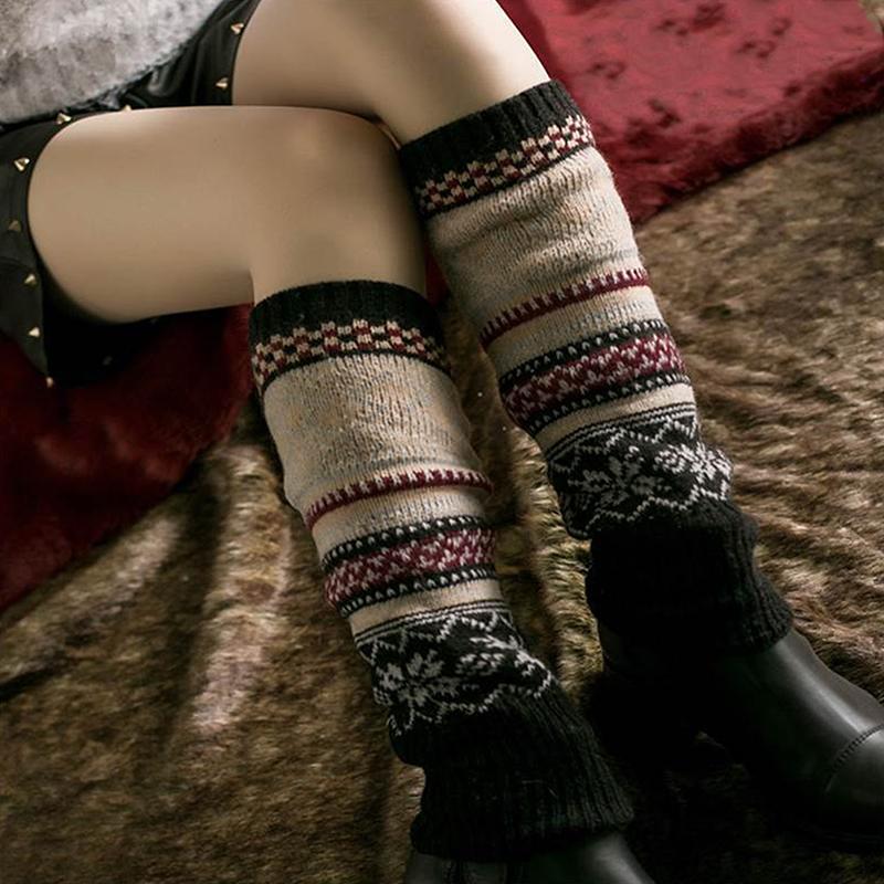 Jesienne i Zimowe Ciepłe Wełniane Dzianinowe Ocieplacze na Nogi Bez Palców Boho Luksusowe Pończochy Dla Kobiet Dziewcząt