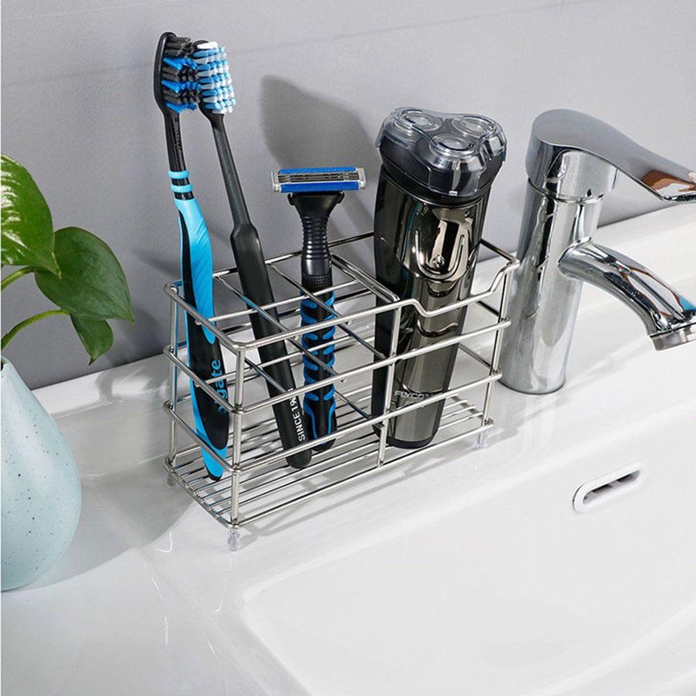 Stainless Steel Toothpaste Holder Stand Black/Silver Toothbrush Toothpaste Shelf Desktop