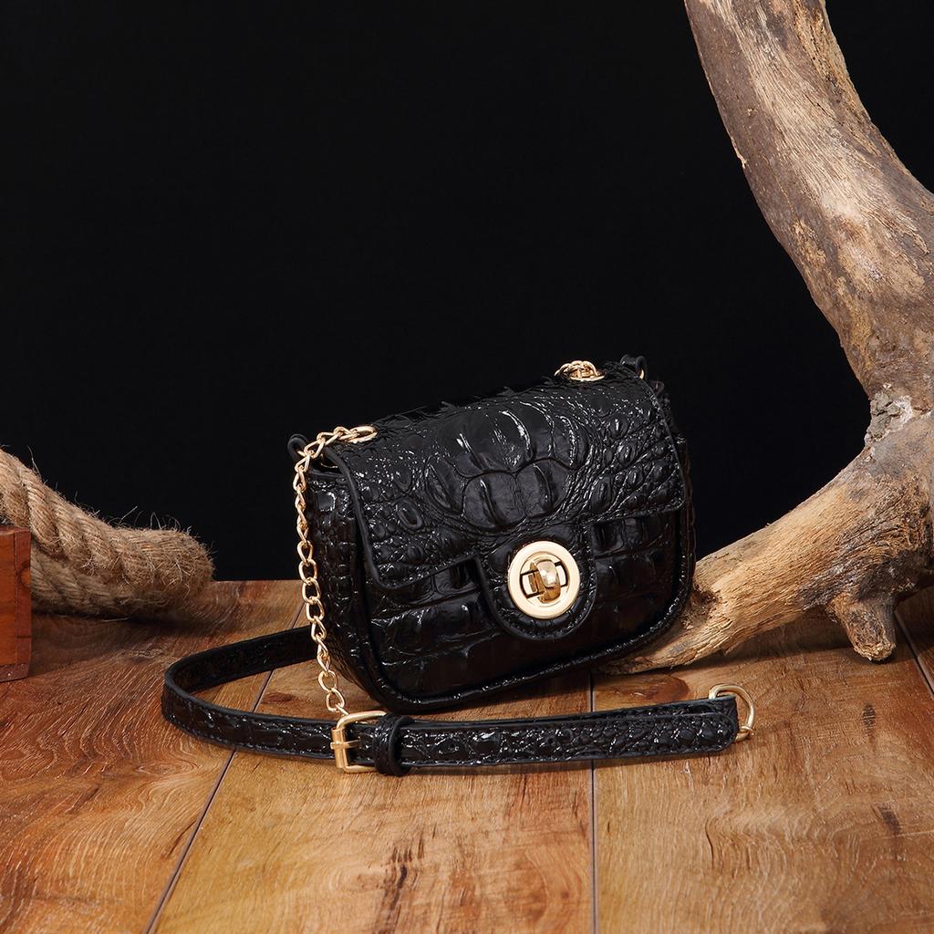 Independent Stand Crossbody Single Shoulder Retro Women's Bag with Multi-color Crocodile Pattern Brahmin