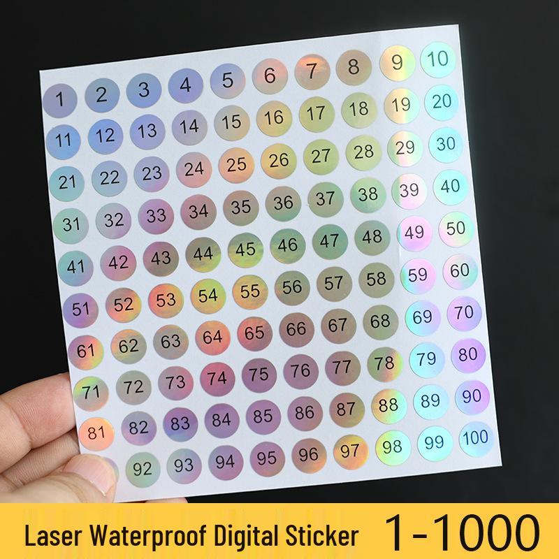 1-100 Round Waterproof Laser Number Stickers for Nail Polish and Page Labels 1-20 (10 Sheets)