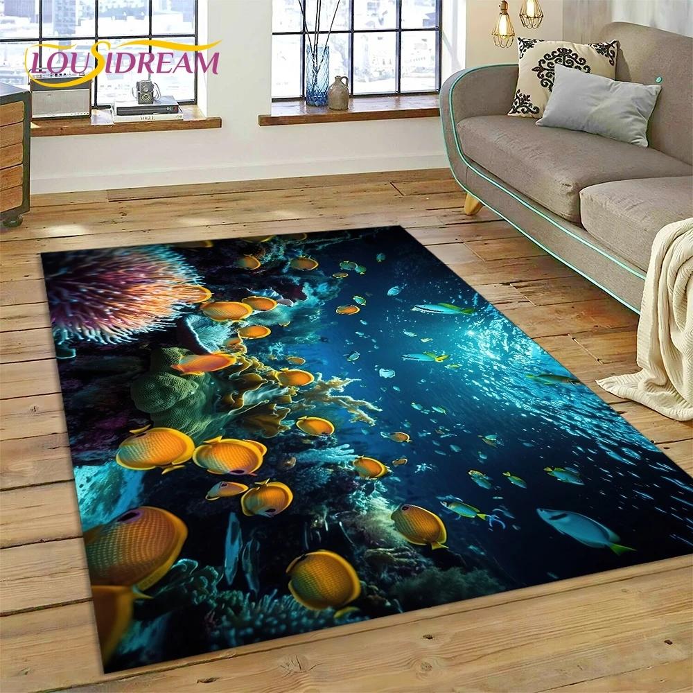 3D Podmořský svět Mořské dno Kreslený koberec s delfínem Koberec pro obývací pokoj Ložnice Domácí dekorace, Protiskluzová dekorace na pohovku Dárek Dítě