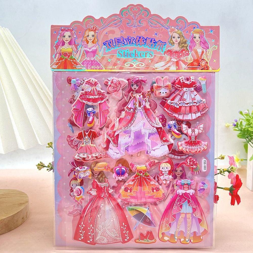 2 Sheets/Bag Decorative Princess Dress Up Sticker Cartoon 3D Puffy Stickers  Children