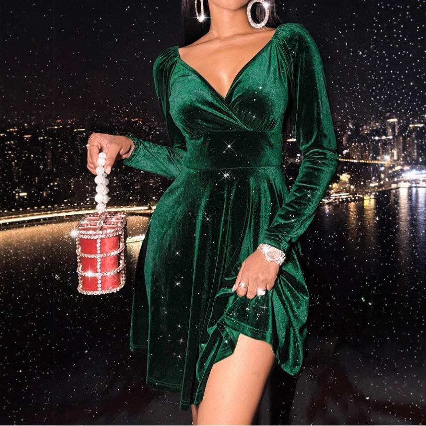 Women's New V-Neck Long Sleeve Fashion Sexy Evening Dress Dress Women's Clothing