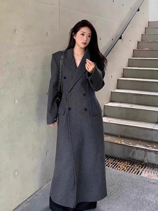 

Plus Size Women s Oatmeal Wool Coat – Korean Style, Slimming, Loose, Thick, Knee-Length for Autumn/Winter. L серый