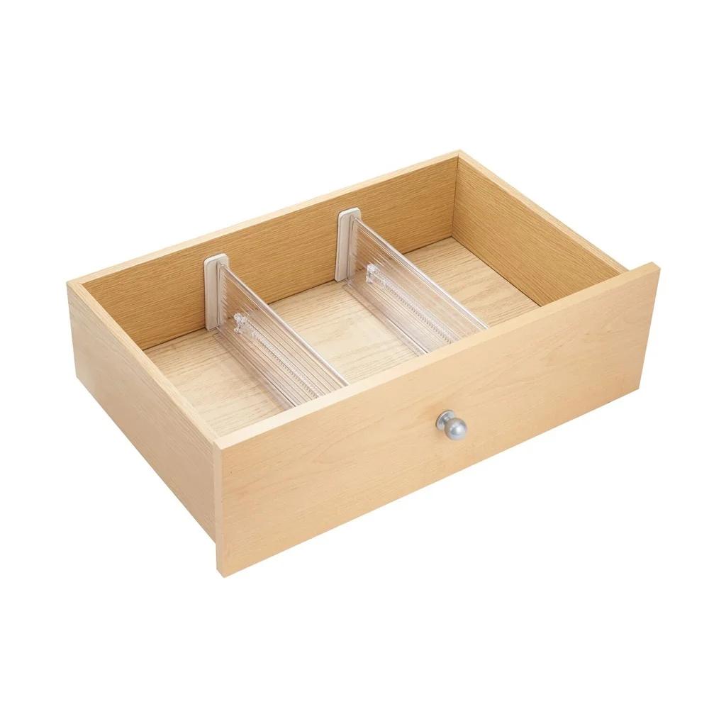 Adjustable Drawer Organizer Set of 2 BPA-Free Clear Plastic In-Drawer Dividers Kitchen Bathroom Office Storage Solutions