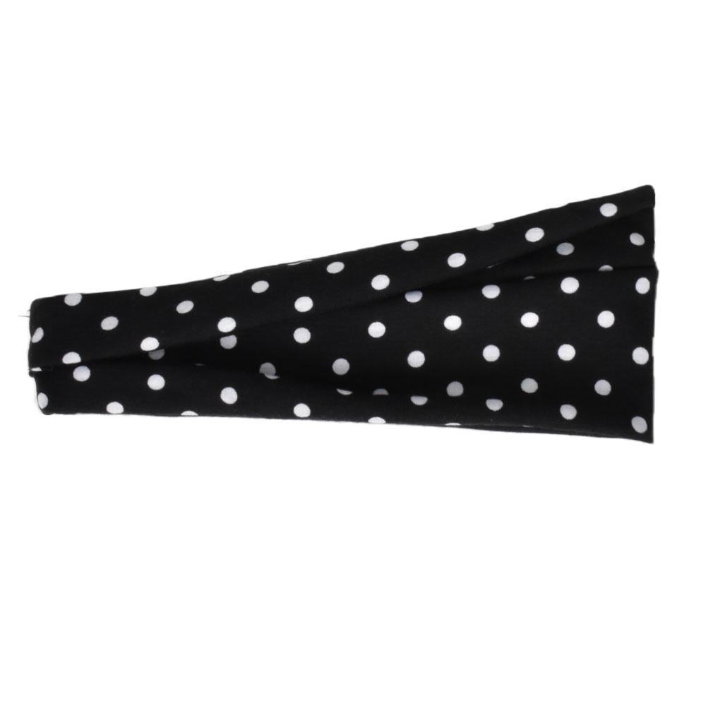 Black Polka Dot Wide Elastic Sports Headband for Women, European & American Style