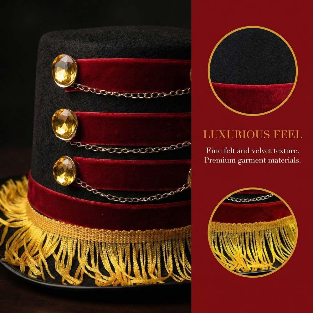 Tasseled Design Black Circus Hat Gold Chains Ringmaster Top Hat  Halloween Costume