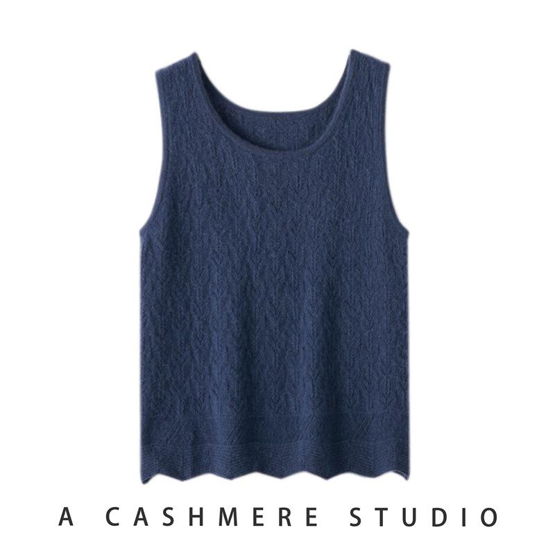 Women's 100% Cashmere U-neck Sleeveless Pullover Top