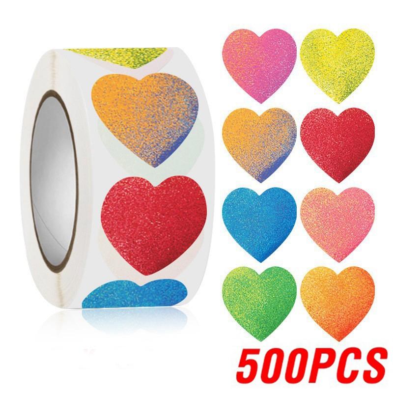 100-500pcs Color Valentine's Day Heart Sticker 1inch Birthday Party Gift Packaging Seal Sticker Baking Label