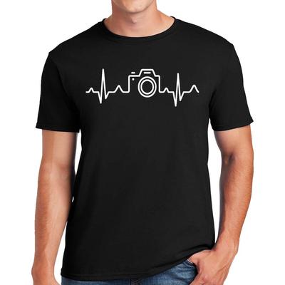 Koszulka z aparatem i biciem serca Męska Fajny pomysł na prezent dla fotografa Aparaty Prezent Top T-shirt
