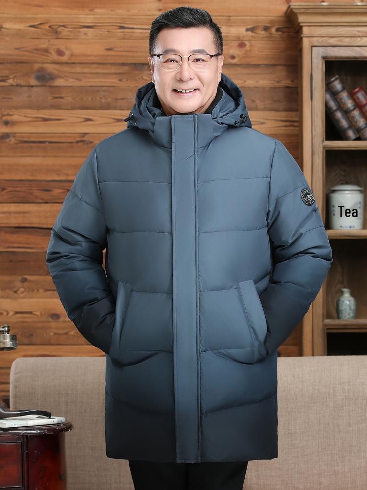 2025 Men's Mid-Length Down Jacket: Thickened White Duck Down, Business Casual, Winter Outerwear for Middle-Aged and Elderly.