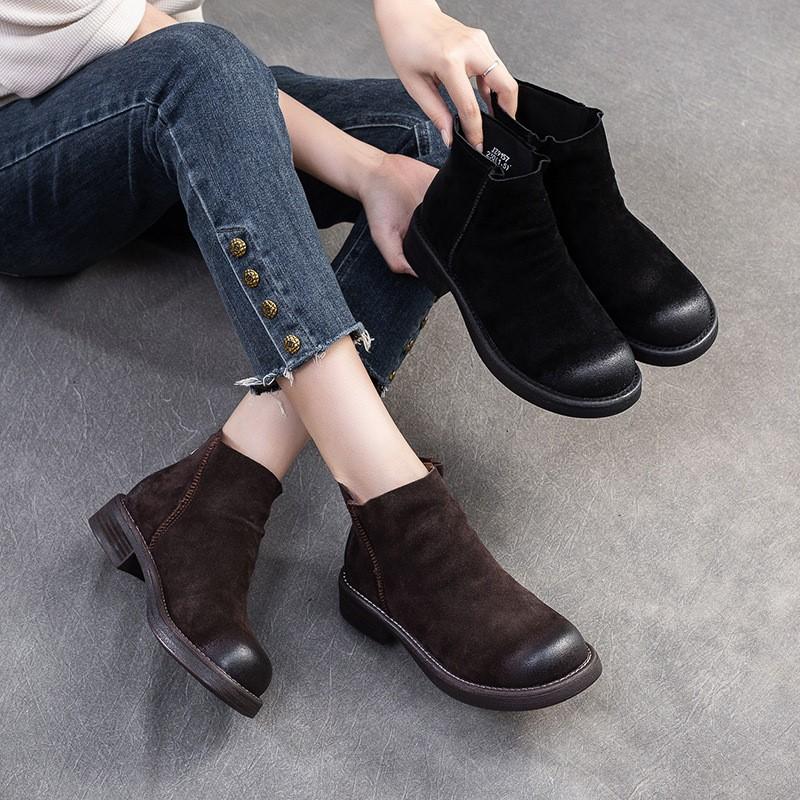 Johnature Matte Leather Chelsea Boots Commuter Cowhide Short Boots Versatile Women's Shoes