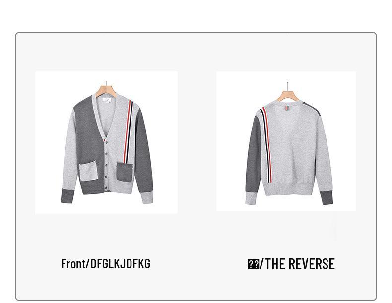 Men's Color Block V-Neck Cardigan Sweater - Korean Style with Four Stripes, Autumn/Winter 2025 Collection