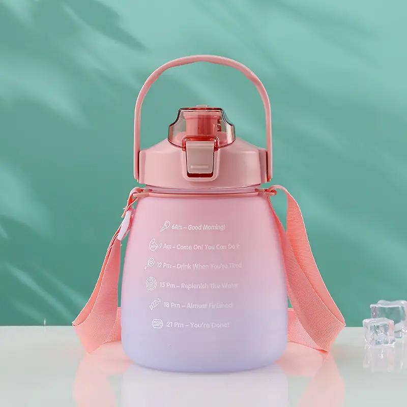 Borraccia Sportiva da 1,3L ad Alta Capacità con Cannuccia Colore Degradé da Donna Portatile in Plastica per Outdoor Corsa