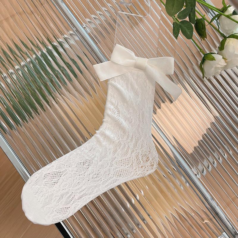 

Xiaoxiang Same Style Woolen Bow French Lace Medium Tube Stacking Socks Y2k Xiaohongshu Same Calf Socks one size fits all білий