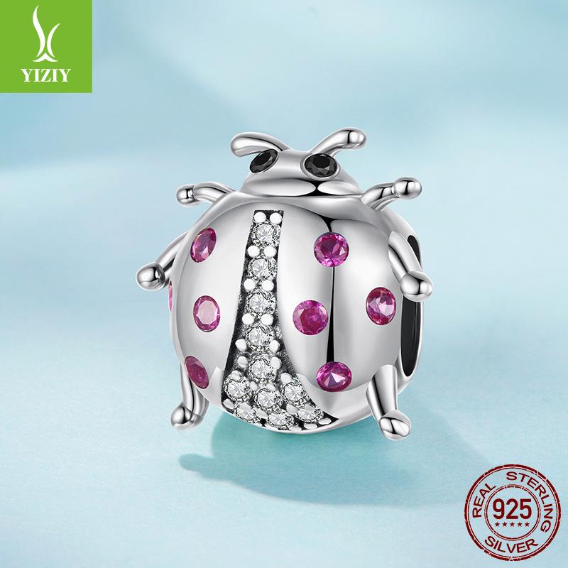 S925 Sterling Silver Lucky Ladybug Beaded Accessories, Summer Little Insect Diy Bracelet Beads Loose Beads