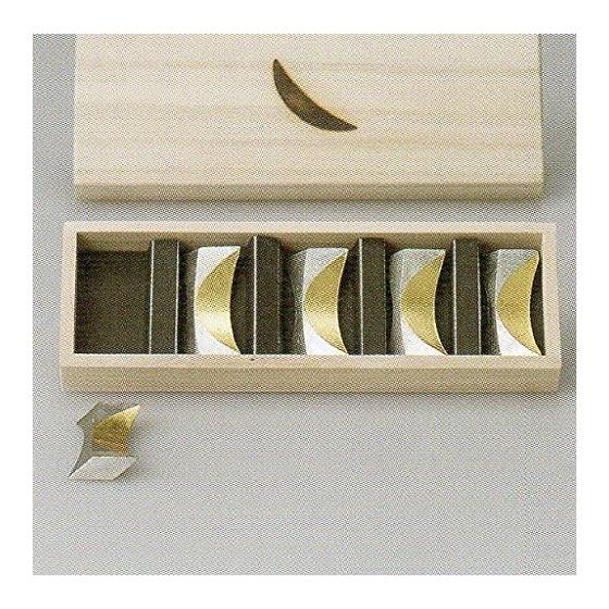 Nousaku Pure Tin Chopstick Rest, Moon, Set of 5, Gold Leaf, H7 x W41 x D22mm, Paulownia Box