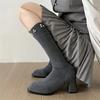Fashion High Heels Women Thigh High Boots  Autumn Winter Pearl Elastic Fabric Slim Sock Long Booties