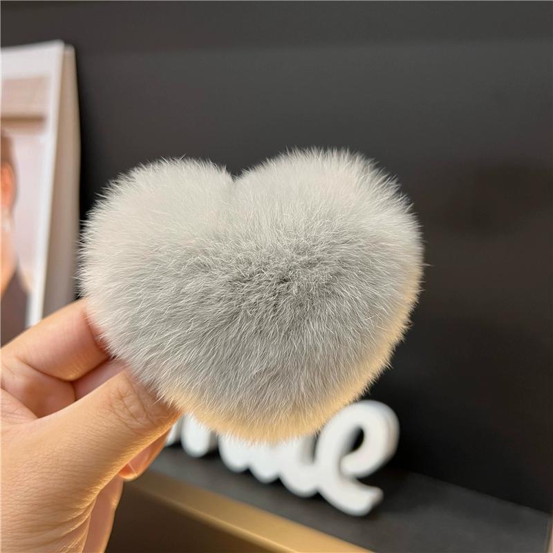 Love Hair Card  Cute Real Otter Rabbit Hair Little Peach Heart Hair Clip Headpiece Plush Ball Edge Clip Plush Hair Clip BB